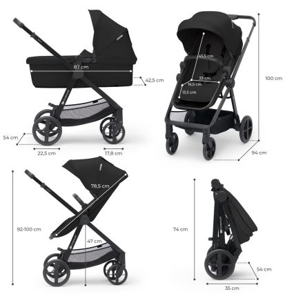 KINDERKRAFT - Wózek wielofunkcyjny 4v1 NEWLY Klasyczny czarny + fotelik samochodowy MINK PRO z podstawą ISOFIX