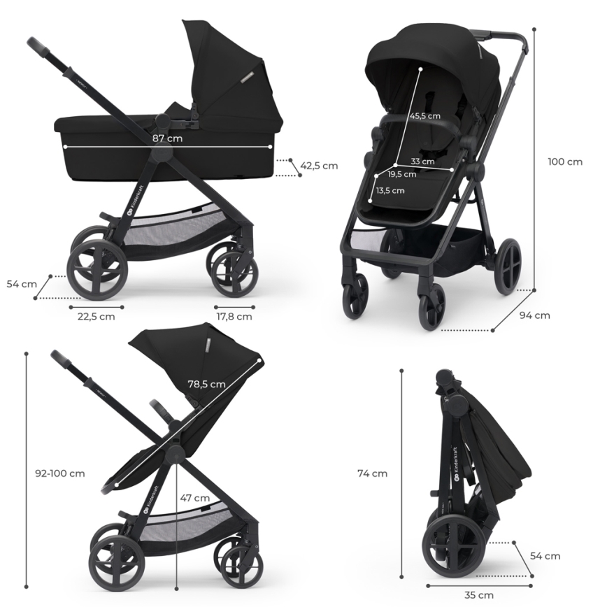 KINDERKRAFT - Wózek wielofunkcyjny 4v1 NEWLY Klasyczny czarny + fotelik samochodowy MINK PRO z podstawą ISOFIX