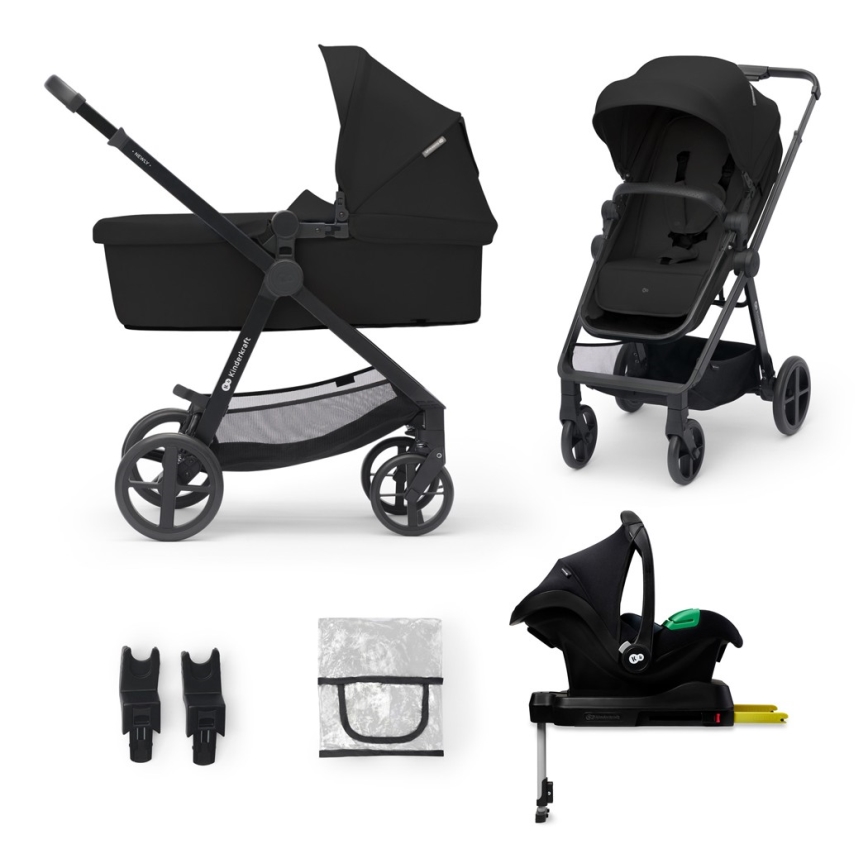 KINDERKRAFT - Wózek wielofunkcyjny 4v1 NEWLY Klasyczny czarny + fotelik samochodowy MINK PRO z podstawą ISOFIX
