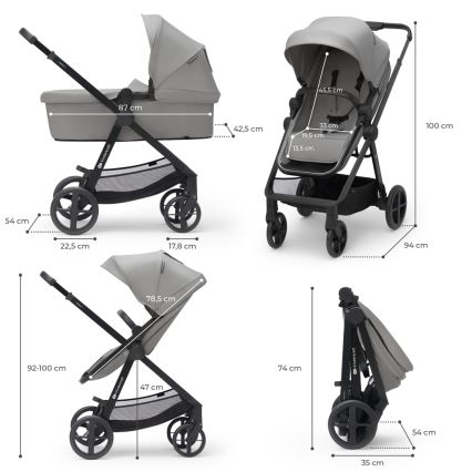 KINDERKRAFT - Wózek wielofunkcyjny 4v1 NEWLY Klasyczny szary + fotelik samochodowy MINK PRO z podstawą ISOFIX