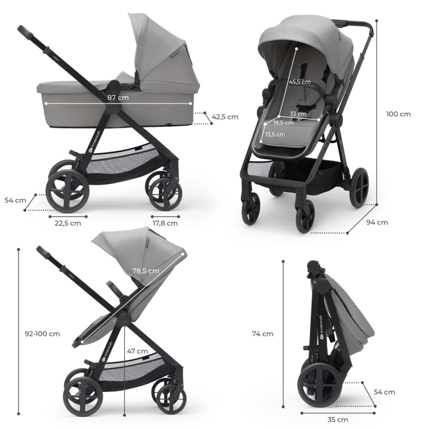 KINDERKRAFT - Wózek wielofunkcyjny 4v1 NEWLY Klasyczny szary + fotelik samochodowy MINK PRO z podstawą ISOFIX