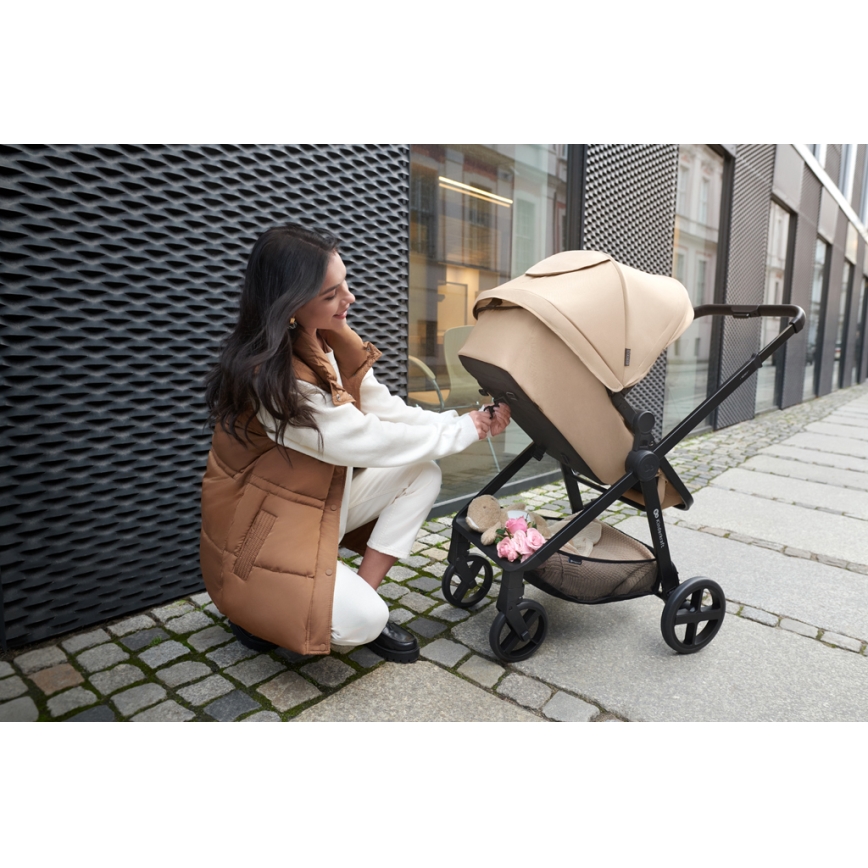 KINDERKRAFT - Wózek wielofunkcyjny 4w1 NEWLY Classic beige + fotelik samochodowy MINK PRO z podstawą ISOFIX