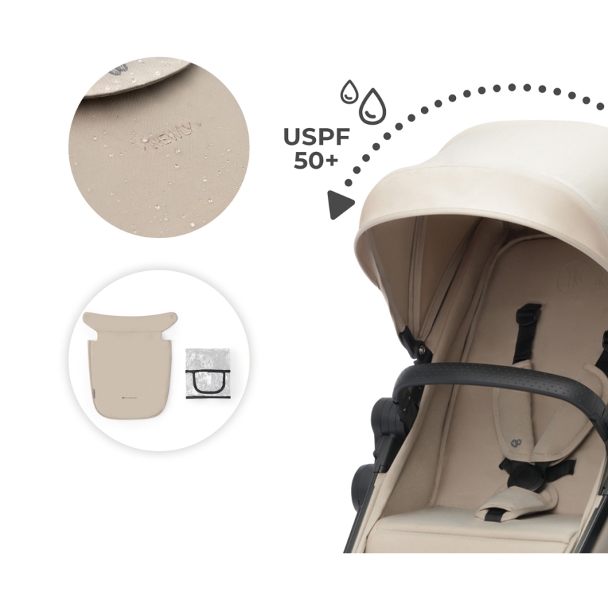 KINDERKRAFT - Wózek wielofunkcyjny 4w1 NEWLY Classic beige + fotelik samochodowy MINK PRO z podstawą ISOFIX