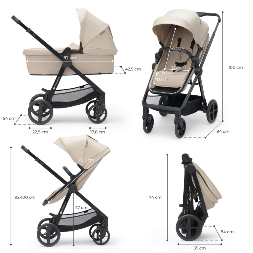 KINDERKRAFT - Wózek wielofunkcyjny 4w1 NEWLY Classic beige + fotelik samochodowy MINK PRO z podstawą ISOFIX