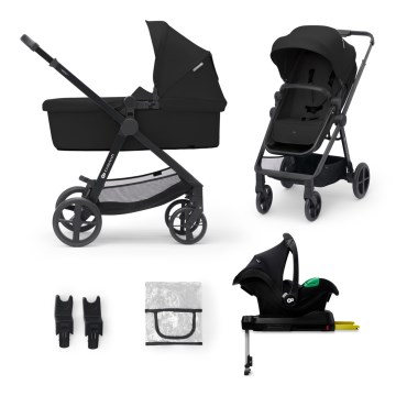 KINDERKRAFT - Wózek wielofunkcyjny 4w1 NEWLY Classic czarny + fotelik samochodowy MINK PRO z bazą ISOFIX