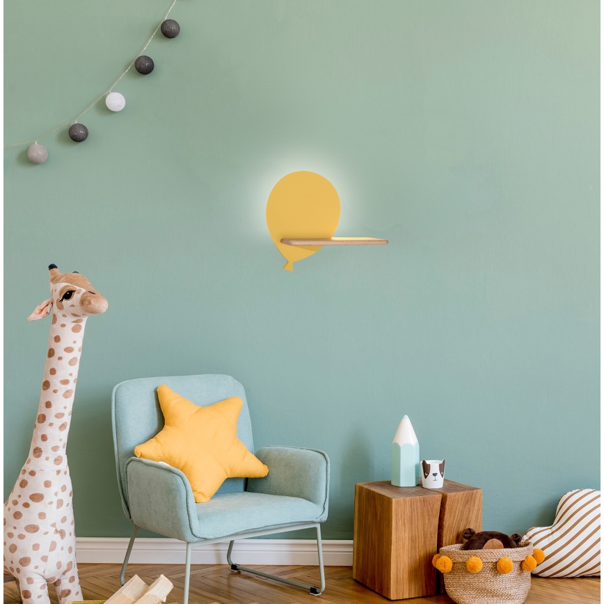 Kinkiet dziecięcy LED z półką BALLOON LED/4W/230V żółty/dřevo, 