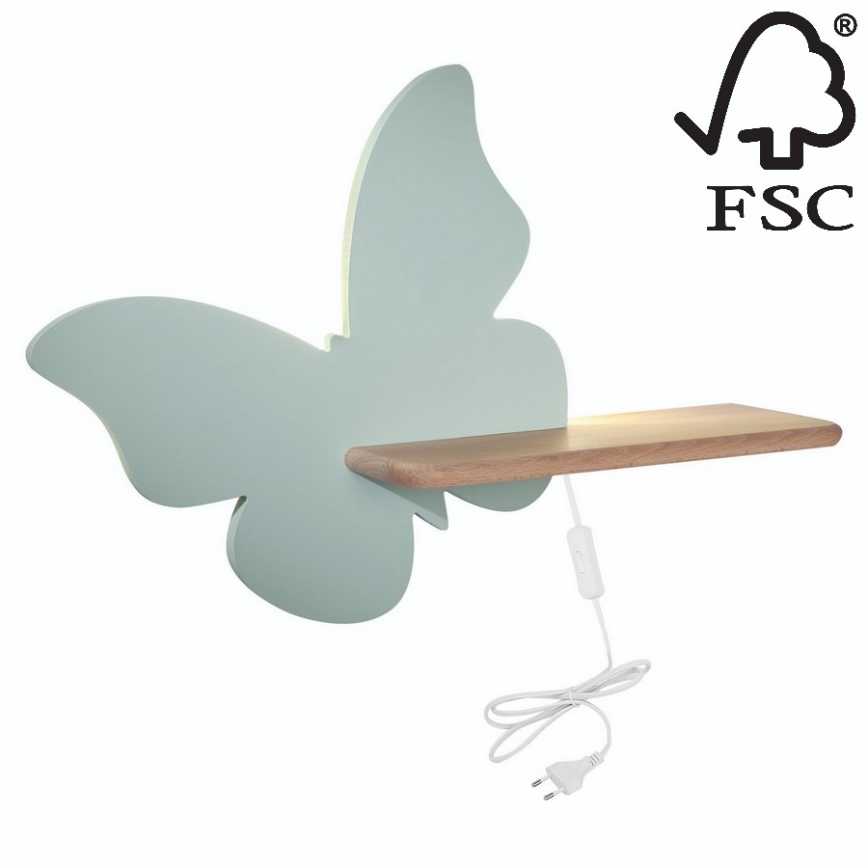 Kinkiet dziecięcy LED z półką BUTTERFLY LED/5W/230V zielony/dřevo, 
