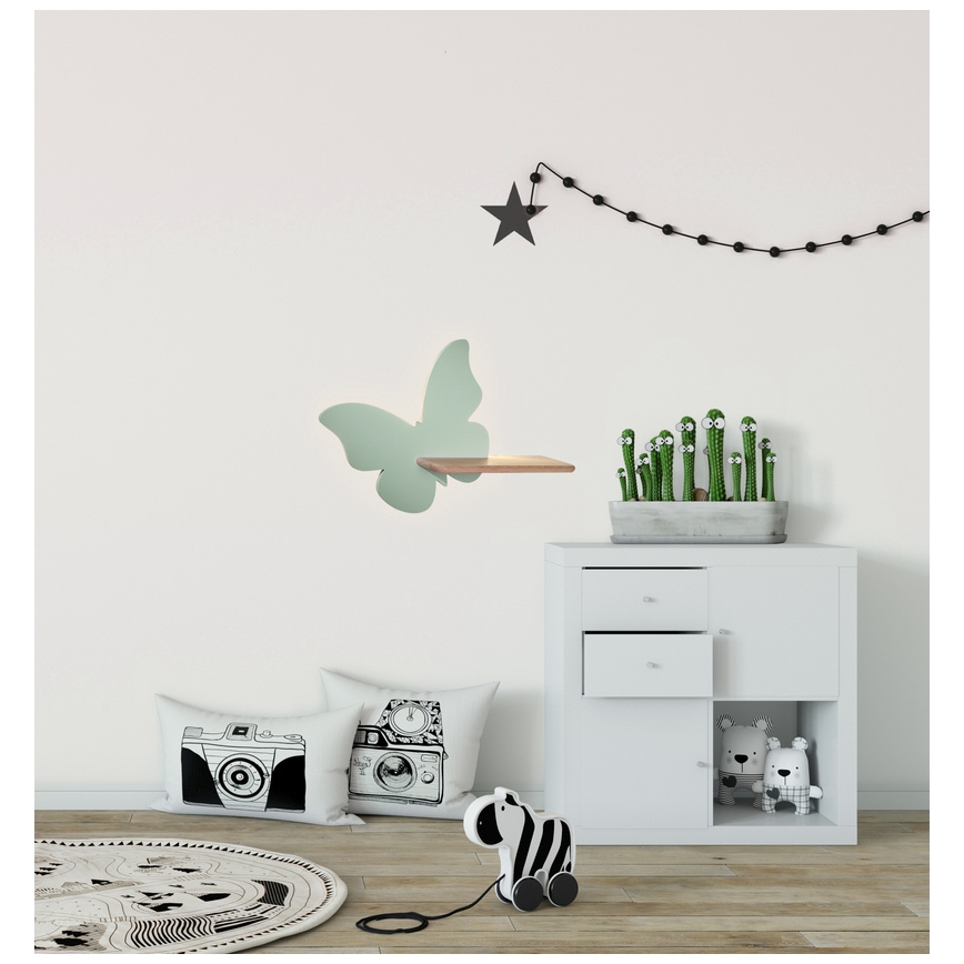 Kinkiet dziecięcy LED z półką BUTTERFLY LED/5W/230V zielony/dřevo, 