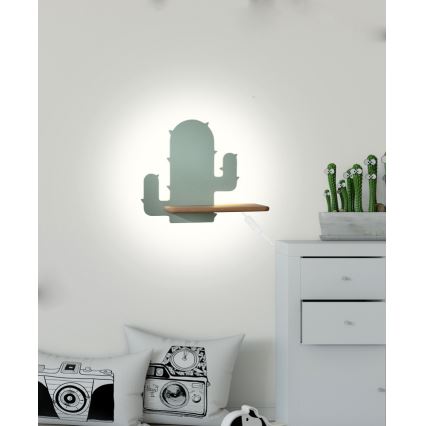 Kinkiet dziecięcy LED z półką CACTUS LED/4W/230V zielony/dřevo, 