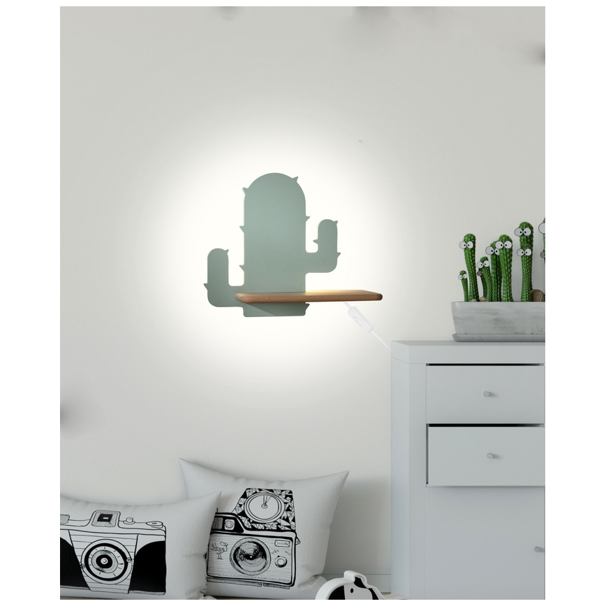 Kinkiet dziecięcy LED z półką CACTUS LED/4W/230V zielony/dřevo, 