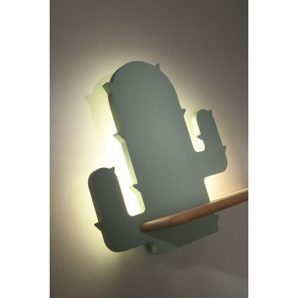 Kinkiet dziecięcy LED z półką CACTUS LED/4W/230V zielony/dřevo, 