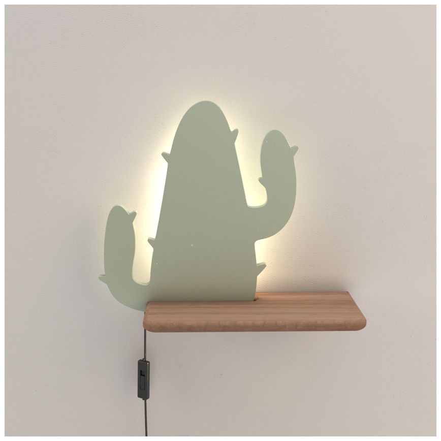 Kinkiet dziecięcy LED z półką CACTUS LED/4W/230V zielony/dřevo, 