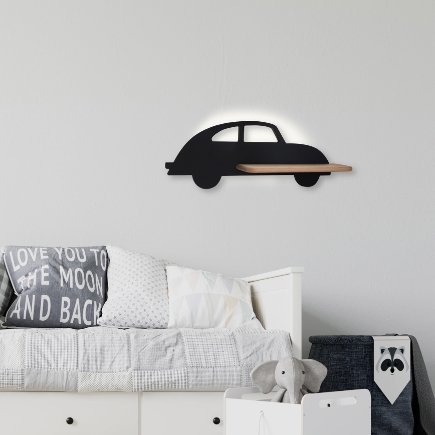 Kinkiet dziecięcy LED z półką CAR LED/5W/230V czarny/dřevo, 