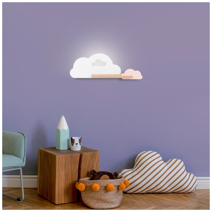 Kinkiet dziecięcy LED z półką CLOUD LED/5W/230V biały/różowy,