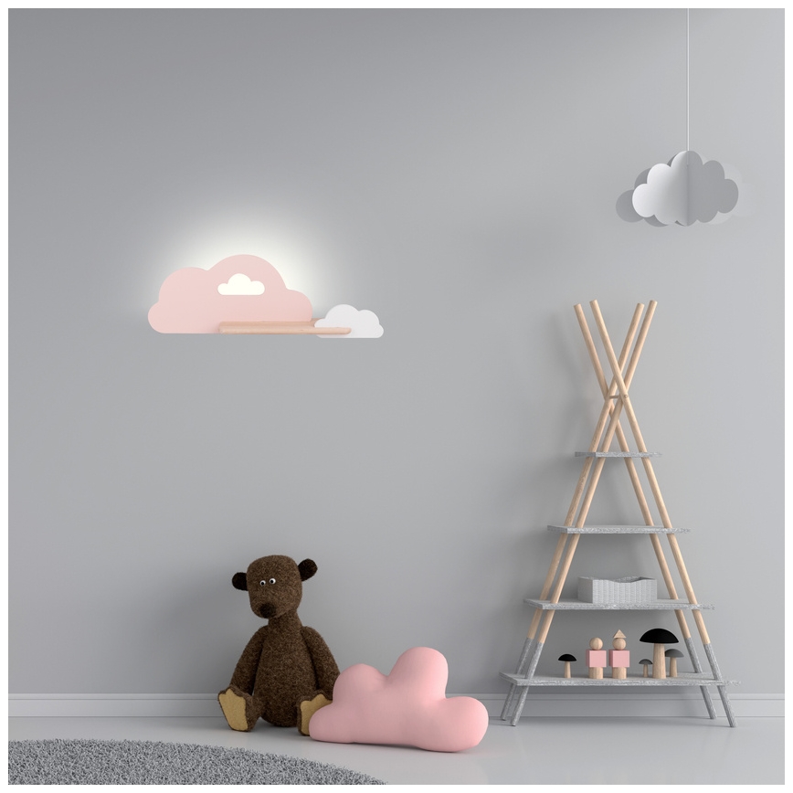 Kinkiet dziecięcy LED z półką CLOUD LED/5W/230V różowy/biały,