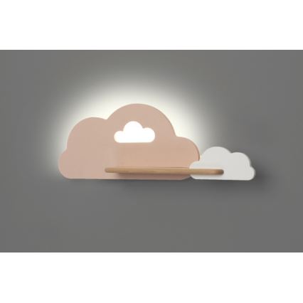 Kinkiet dziecięcy LED z półką CLOUD LED/5W/230V różowy/biały,