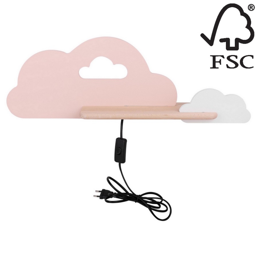 Kinkiet dziecięcy LED z półką CLOUD LED/5W/230V różowy/biały,