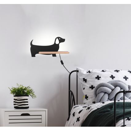 Kinkiet dziecięcy LED z półką DOG LED/5W/230V czarny/drewno,