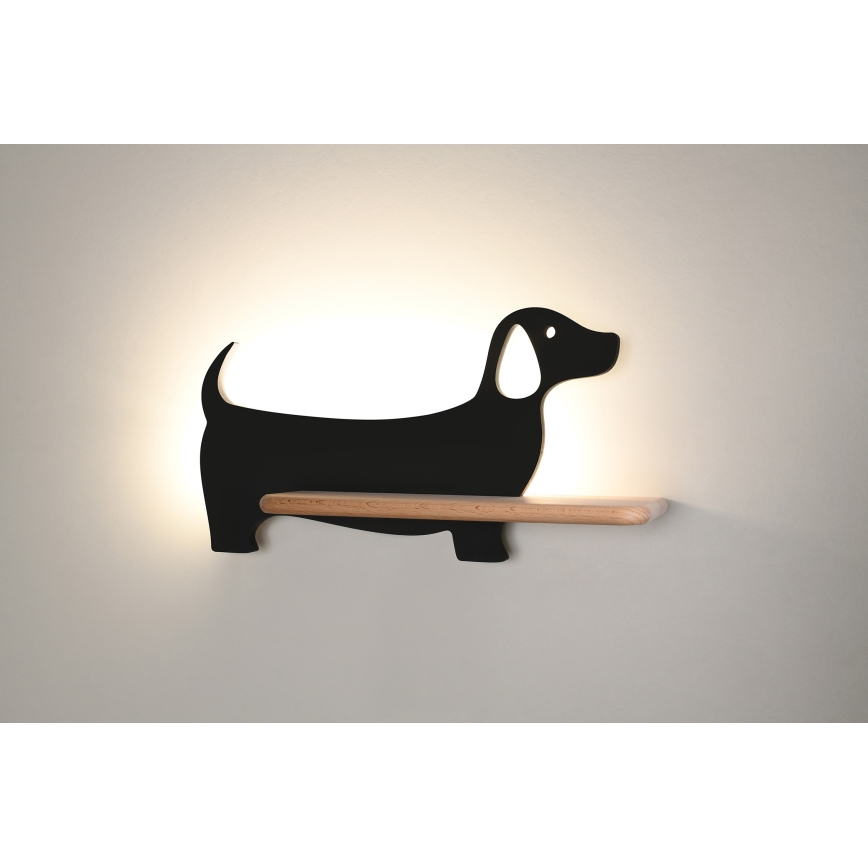 Kinkiet dziecięcy LED z półką DOG LED/5W/230V czarny/drewno,