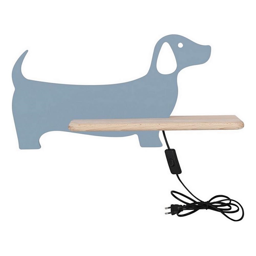 Kinkiet dziecięcy LED z półką DOG LED/5W/230V niebieski/drewno,