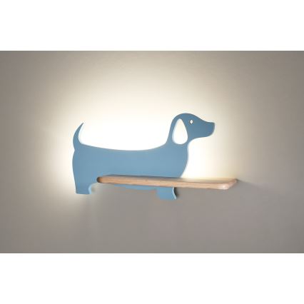Kinkiet dziecięcy LED z półką DOG LED/5W/230V niebieski/drewno,