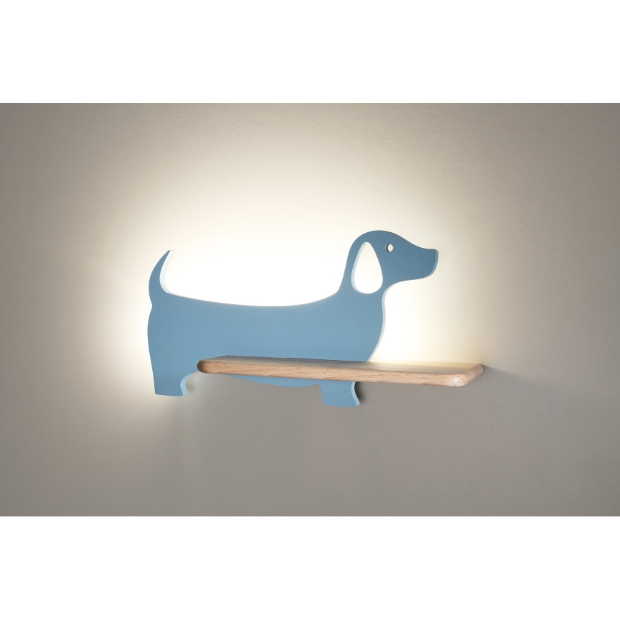 Kinkiet dziecięcy LED z półką DOG LED/5W/230V niebieski/drewno,