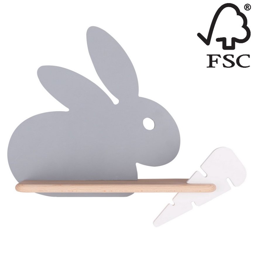 Kinkiet dziecięcy LED z półką RABBIT LED/4W/230V szary/biały/drewno