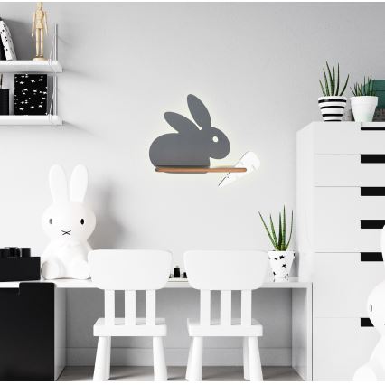 Kinkiet dziecięcy LED z półką RABBIT LED/4W/230V szary/biały/drewno