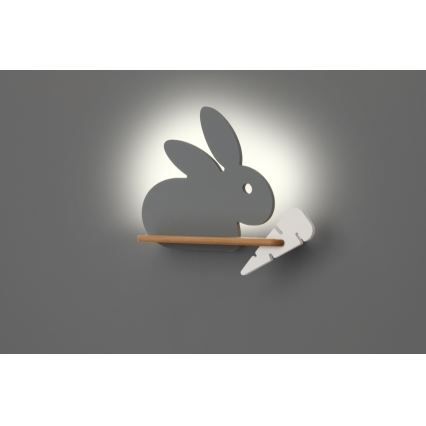 Kinkiet dziecięcy LED z półką RABBIT LED/4W/230V szary/biały/drewno