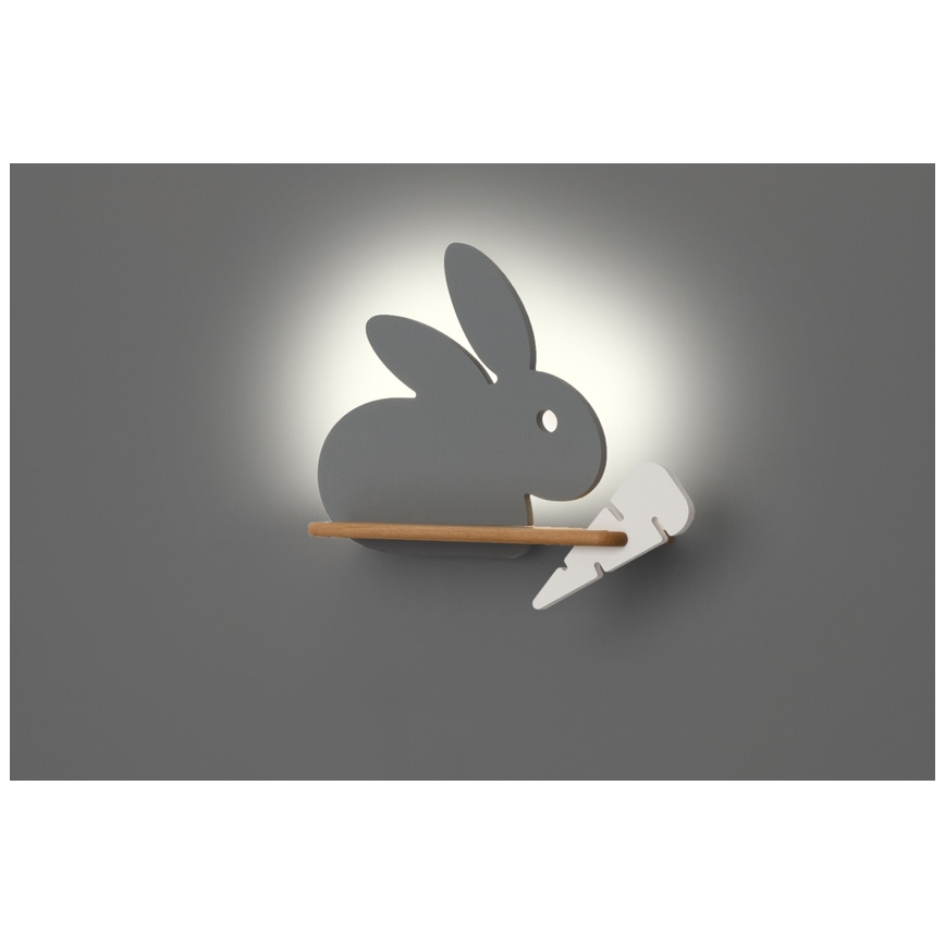 Kinkiet dziecięcy LED z półką RABBIT LED/4W/230V szary/biały/drewno