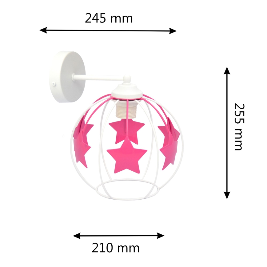 Kinkiet dziecięcy STARS 1xE27/15W/230V różowy/biały