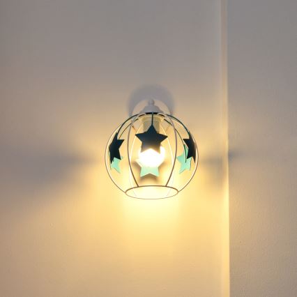 Kinkiet dziecięcy STARS 1xE27/15W/230V turkusowy/biały