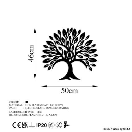 Kinkiet HEART TREE 1xE27/40W/230V czarny