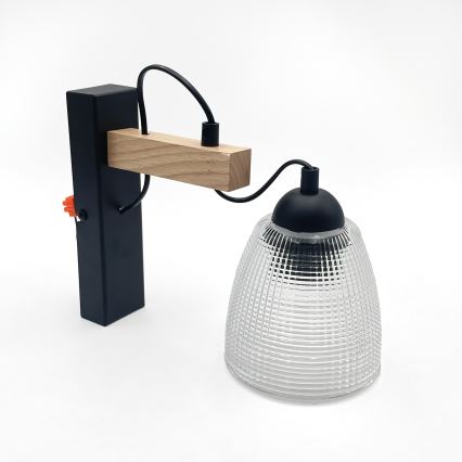 Kinkiet LEANDRA 1xE27/15W/230V dąb/czarny