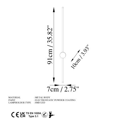 Kinkiet LED SWORD LED/13W/230V 3000K matowe złoto