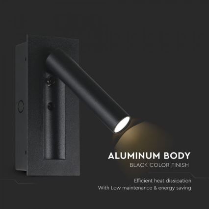 Kinkiet punktowy LED/2W/230V 3000K czarny