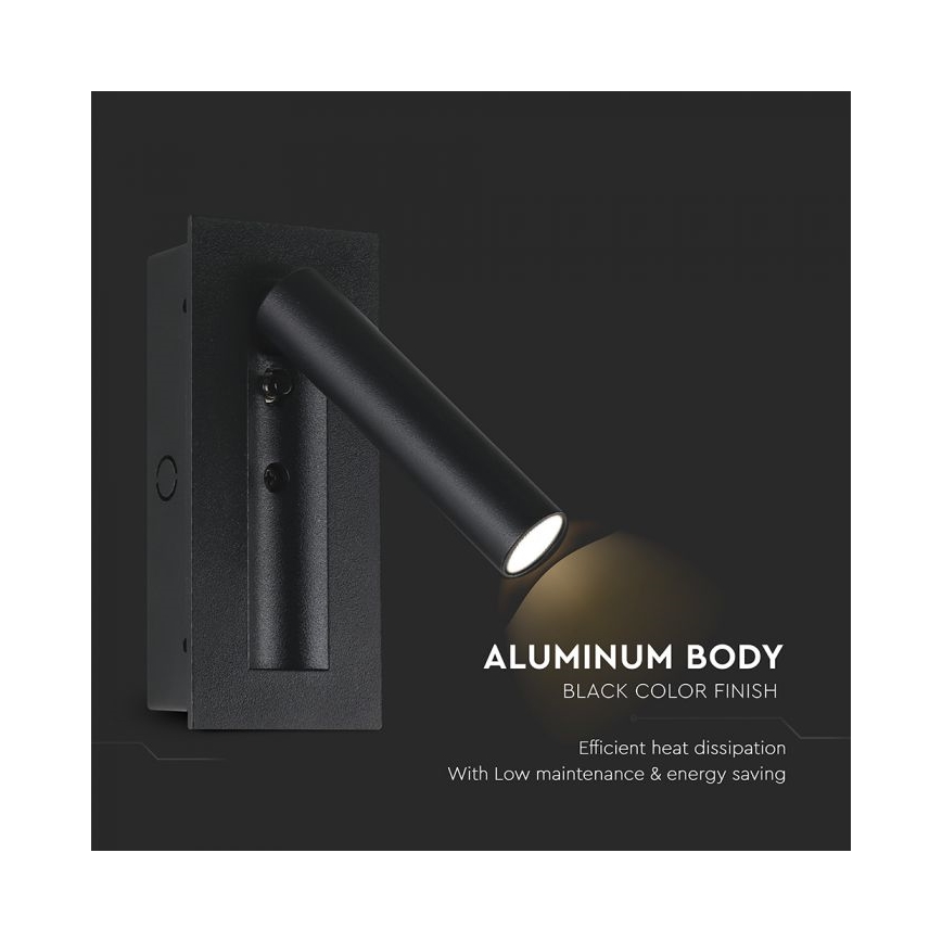 Kinkiet punktowy LED/2W/230V 3000K czarny