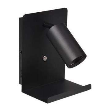 Kinkiet punktowy z półką i ładowarką USB 1xGU10/35W/230V czarny