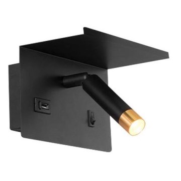 Kinkiet punktowy z półką i USB ładowarką 1xG9/35W/230V czarny/złoty