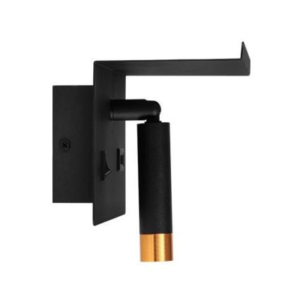 Kinkiet punktowy z półką i USB ładowarką 1xG9/35W/230V czarny/złoty