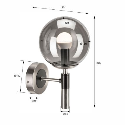 Kinkiet ROLLO 1xE14/5W/230V matowy chrom/dymny