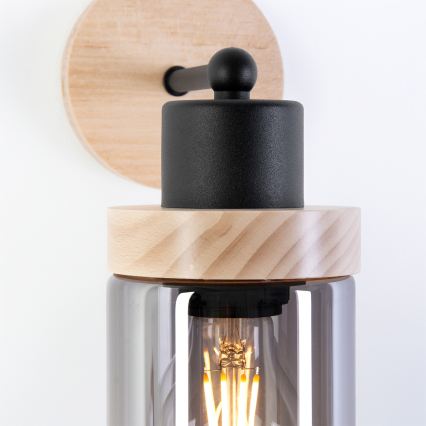 Kinkiet WOODNEST 1xE27/15W/230V sosna/dymowo-czarny