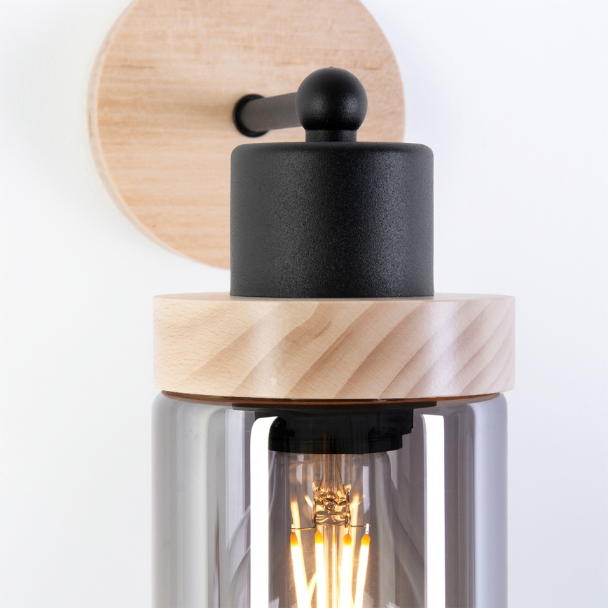 Kinkiet WOODNEST 1xE27/15W/230V sosna/dymowo-czarny