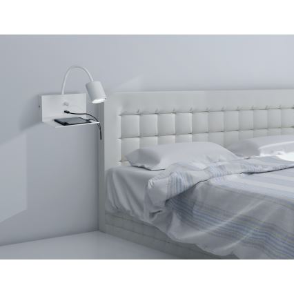 Kinkiet z półką DEMIA 1xGU10/8W/230V biały + USB