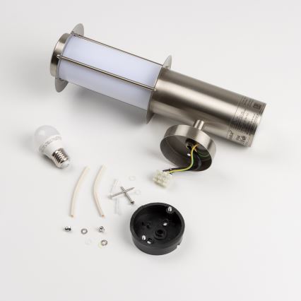 Zewnętrzny kinkiet LED z czujnikiem ruchu, 1xE27/4,9W/230V, IP44, matowy chrom