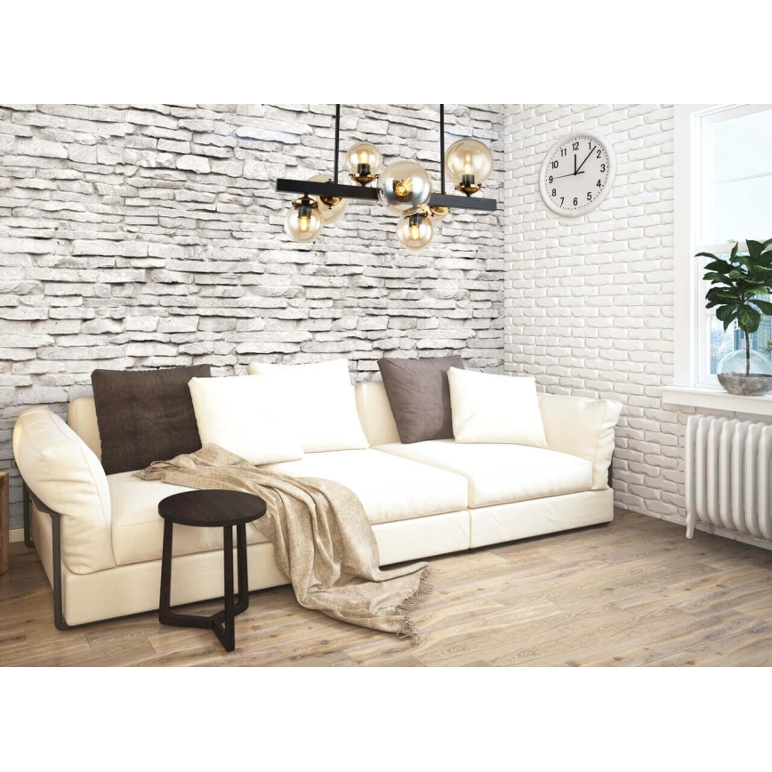 Żyrandol na drążku HYPERION 7xE27/7W/230V czarny/beżowy