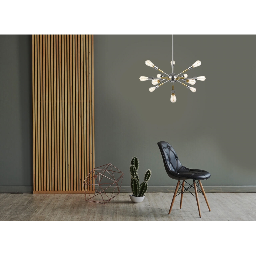Żyrandol na drążku COMET 12xE27/11W/230V chrom błyszczący/złoty