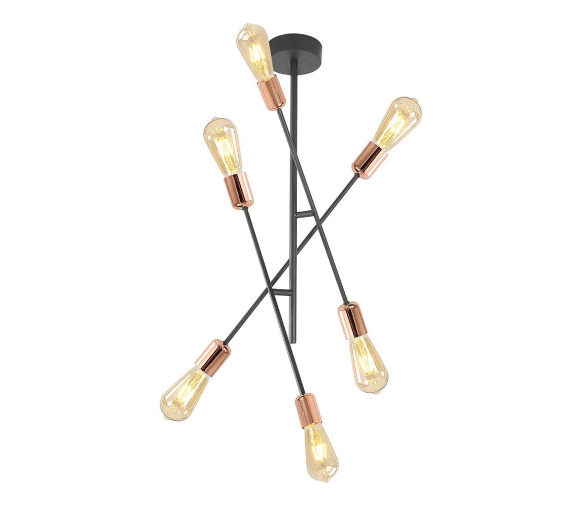 KL106005 - Żyrandol na drążku STRAIGHT 6xE27/15W/230V czarny/miedź