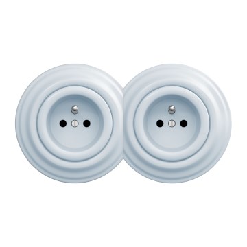 Kliklap - Podwójne retro gniazdko domowe z ramką 230V niebieskie