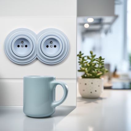 Kliklap - Podwójne retro gniazdko domowe z ramką 230V niebieskie